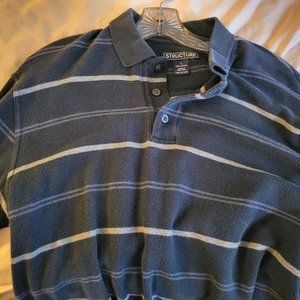 Mens Structure L/S Striped Polo Shirt (L)
